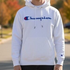 Champion Authentic Athleticwear White Logo Pullover Hoodie Mens Small S